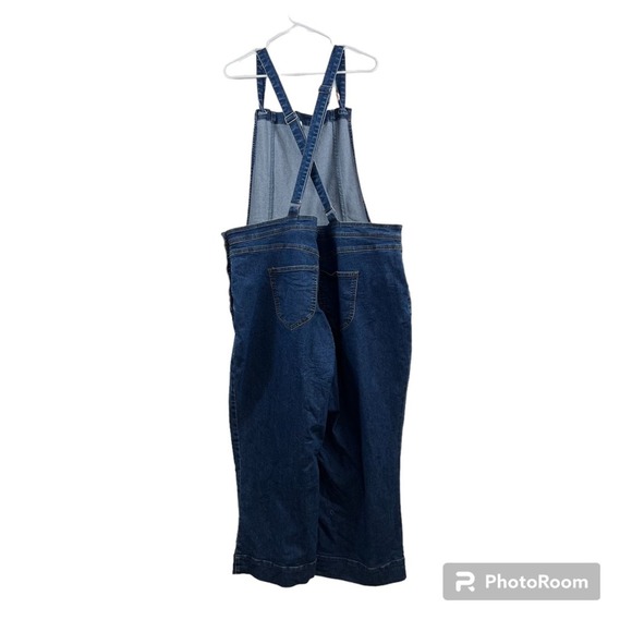 Modcloth Dark Wash Denim Knotted strap WideLegCropped Overalls EUG worn once - Picture 5 of 12